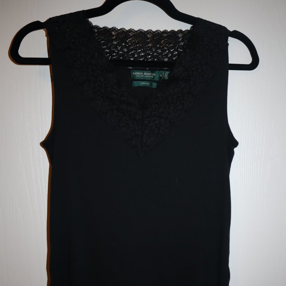 Lauren jean co Ralph Lauren lace detail sleeveless black top
